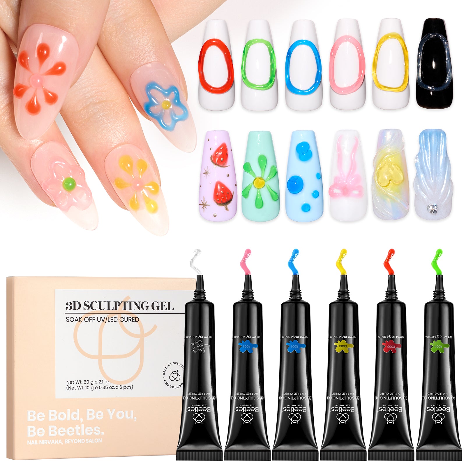 Beetles 6 Colors 3 in 1 Clear 3D Sculpting Gel-each 5g