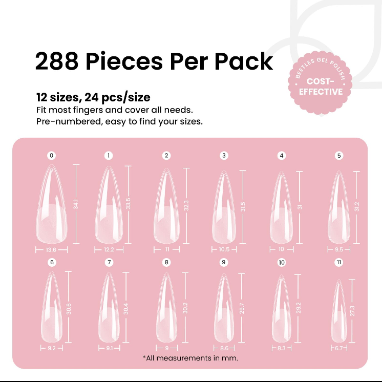 Beetles 12 Sizes Gel Nail Tips Medium Stiletto Gel Nail Tips 288Pcs - Image 2
