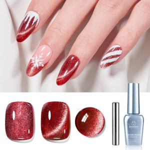 Beetles Christmas Gel Nail Polish, 9ml Glitter Red Cat Eye Gel Nail Polish Dark Red Winter Gel Polish Soak Off Uv LED Nail Lamp Nail Art Design Gel Christmas Gifts for Women