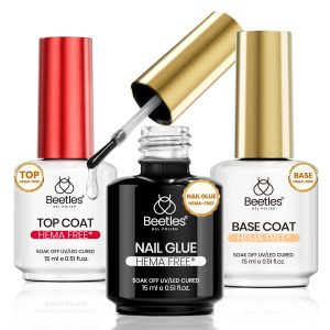 Beetles 3Pcs 15ml Hema-Free Nail Glue Top Coat & Base Gel Set