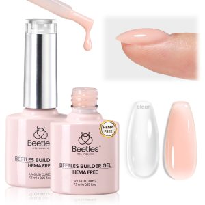 Beetles Builder Gel for Nails Hema-Free,2PCS 7 in 1 Clear & Nude Building for Nail Apex & Extension Strengthener LED Lamp Nails for Sensitive Nails Friendly for Beginners & DIY Salon Manicure