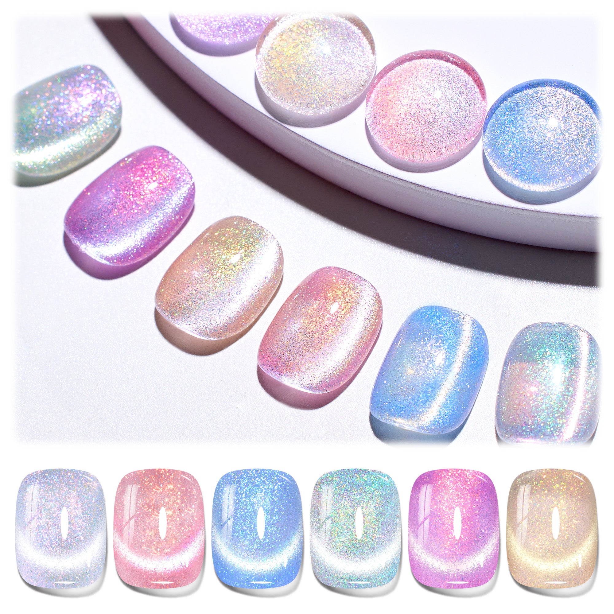 Beetles Cat Eye Gel Nail Polish Set - 6 Colors Summer Chameleon Cat Eye Green Silver Pink Blue Purple Green with Magnet Soak Off UV Fairy's Descent Collection Salon Nail Art Manicure Gift for Women