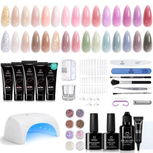 Beetles 30 Colors Poly Extension Gel Nail Kit With U V Lamp Nude Pink Glitter Poly Nail Gel Starter Kit