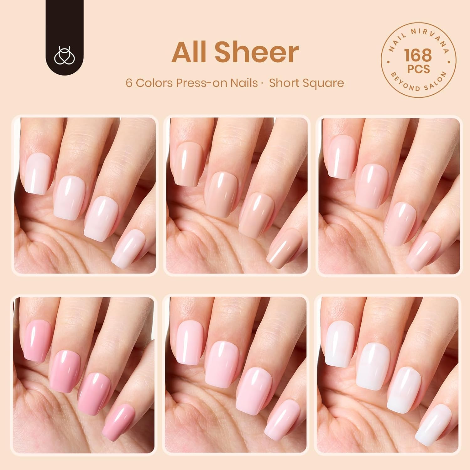 6 Colors All Sheer | Short Square Press On Nails 168Pcs in 6 Colors - Image 2