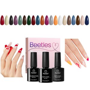 Beetles 20 Colors Green Gel Nail Polish Set, 23Pcs Red Yellow Brown White Autumn Personal Charm Series Gel Glitter Gel Polish Kit with Glossy & Matte Top Coat Base Coat