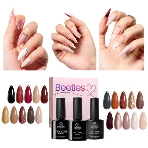 Beetles 20 Colors Luxurious Autumn Series Black Gel Nail Polish Set, 23Pcs Autumn Brown Red Yellow Gold Sequins Gel Sparkling Glitter Gel Nail Polish Kit with Glossy & Matte Top Coat Base Coat