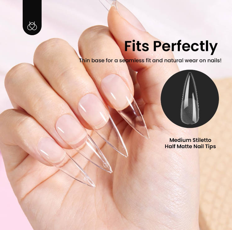 Beetles 12 Sizes Gel Nail Tips Medium Stiletto Gel Nail Tips 288Pcs - Image 7
