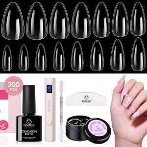 Almond Medium-Nail Tips Extension Kit with Handheld Nail Lamp (15 Sizes)
