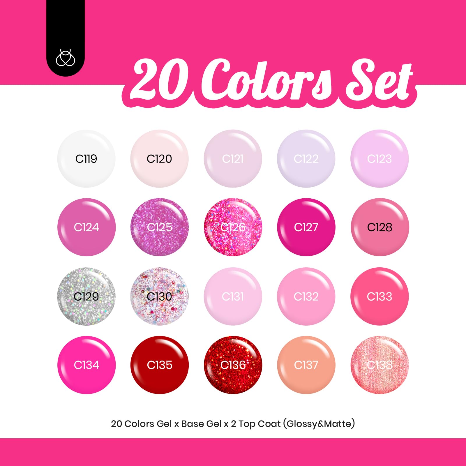 Alluring Sweetie-20 Gel Colors Set with Top and Base Coat (5ml/Each) - Image 2