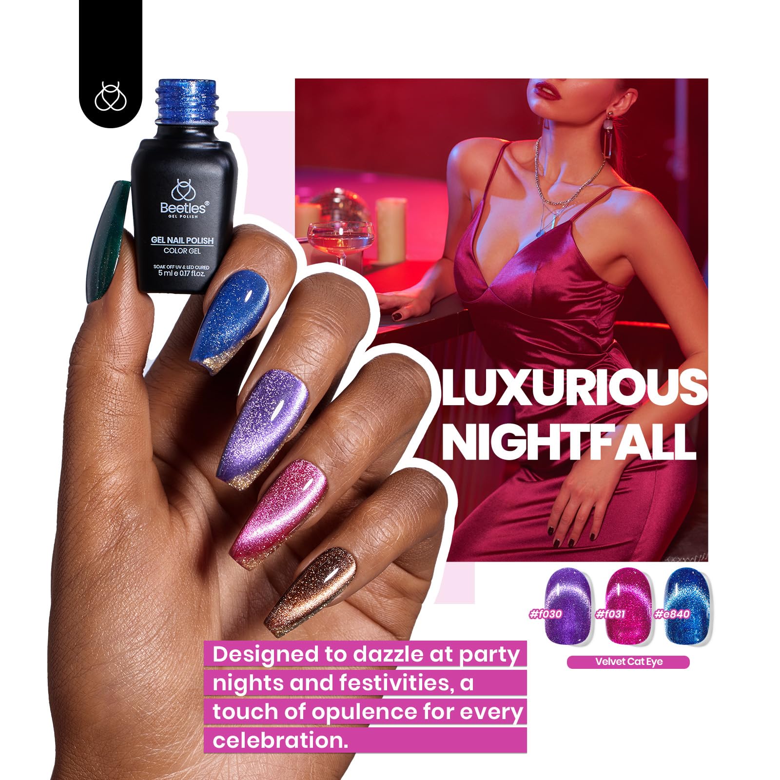 Beetles Cat Eye Gel Nail Polish Set - 36 Colors Red Purple Brown Green Burgundy Magnetic Christmas Gel Polish Kit - Image 3