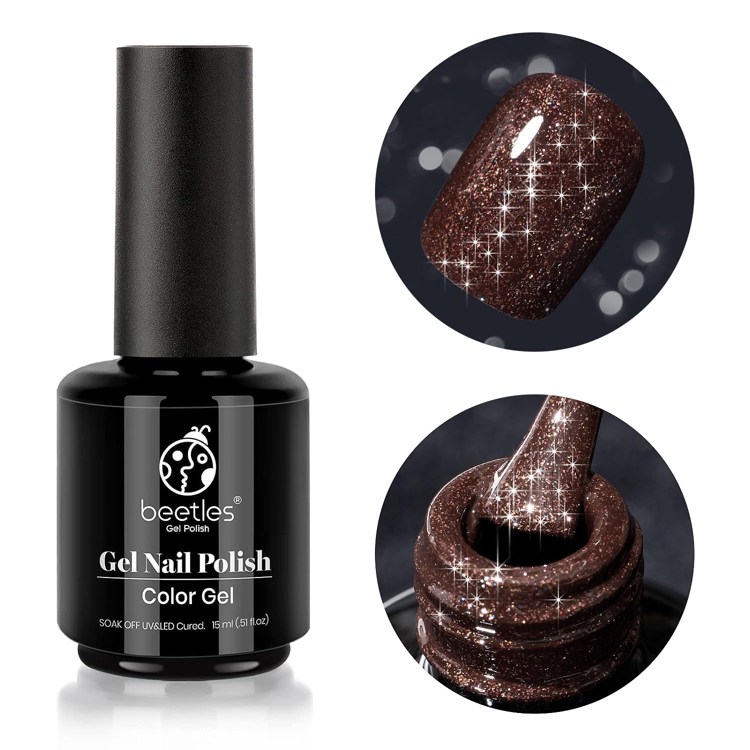 15ml Jazz Club Gel Nail Polish- Soak Off Glitter Brown Gel Polish Nail - Image 10