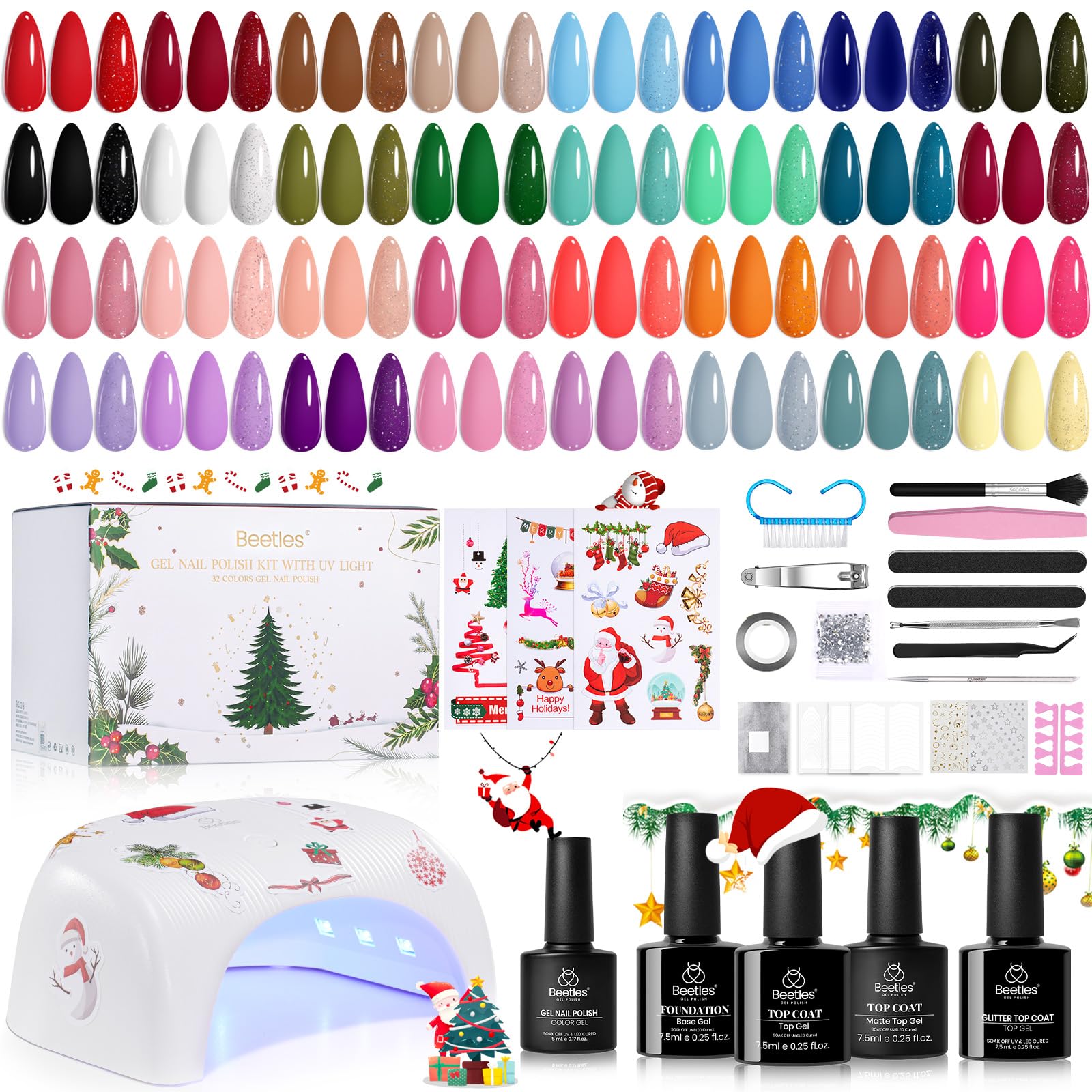 Beetles 55 Pcs Gel Nail Polish Kit with U V Ligh - 32 Color Gel Nail Kit Christmas Gifts