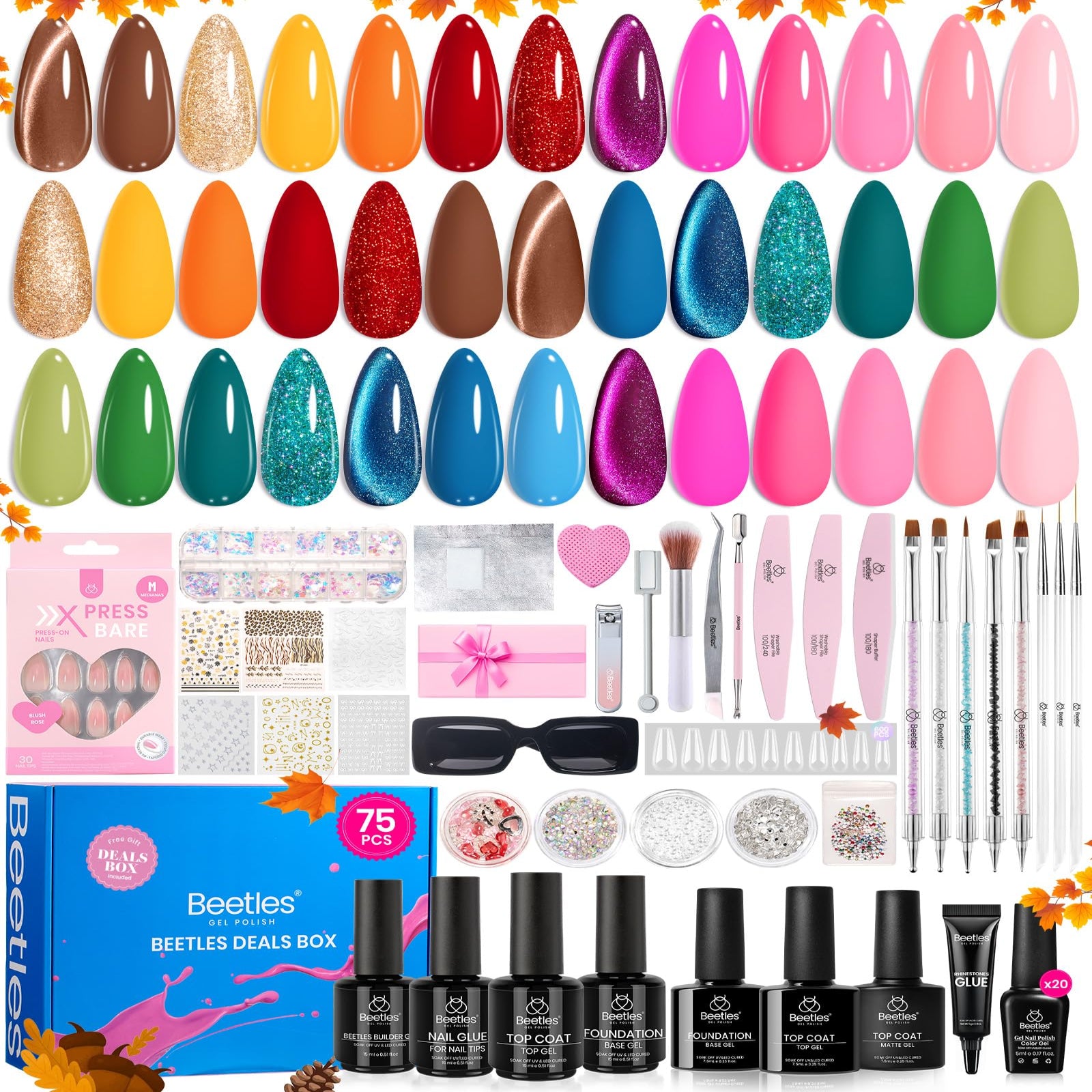 (Ideal Gift) Beetles Wandering Peace DEALS BOX 113Pcs 20 Cat Eye Glitter Colors Nail Kits - Image 7