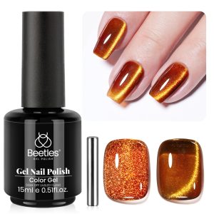 Amber Glint - 15ML Fall Brown Gold Powder Glass Cat Eye Magnetic Glitter Gel Polish