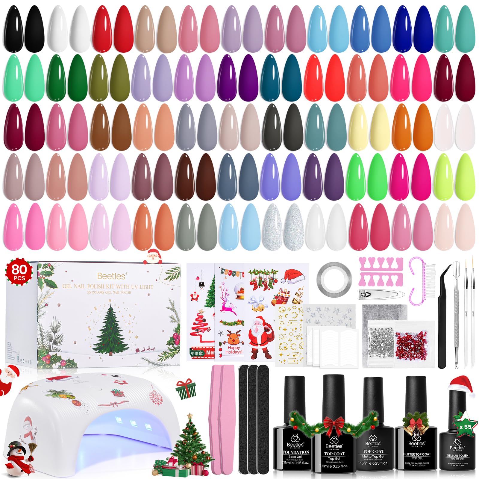Beetles 82 Pcs Gel Nail Polish Kit with U V Ligh - 55 Color Gel Nail Kit Christmas Gifts