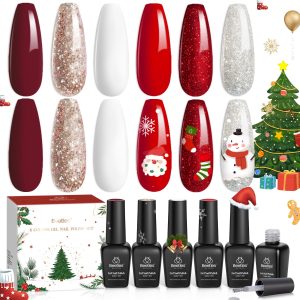Beetles Christmas Gel Nail Polish Set Candy Cane - 6 Color Burgundy Red Glitter White Silver Winter Snow Holiday Sparkle Manicure Kit