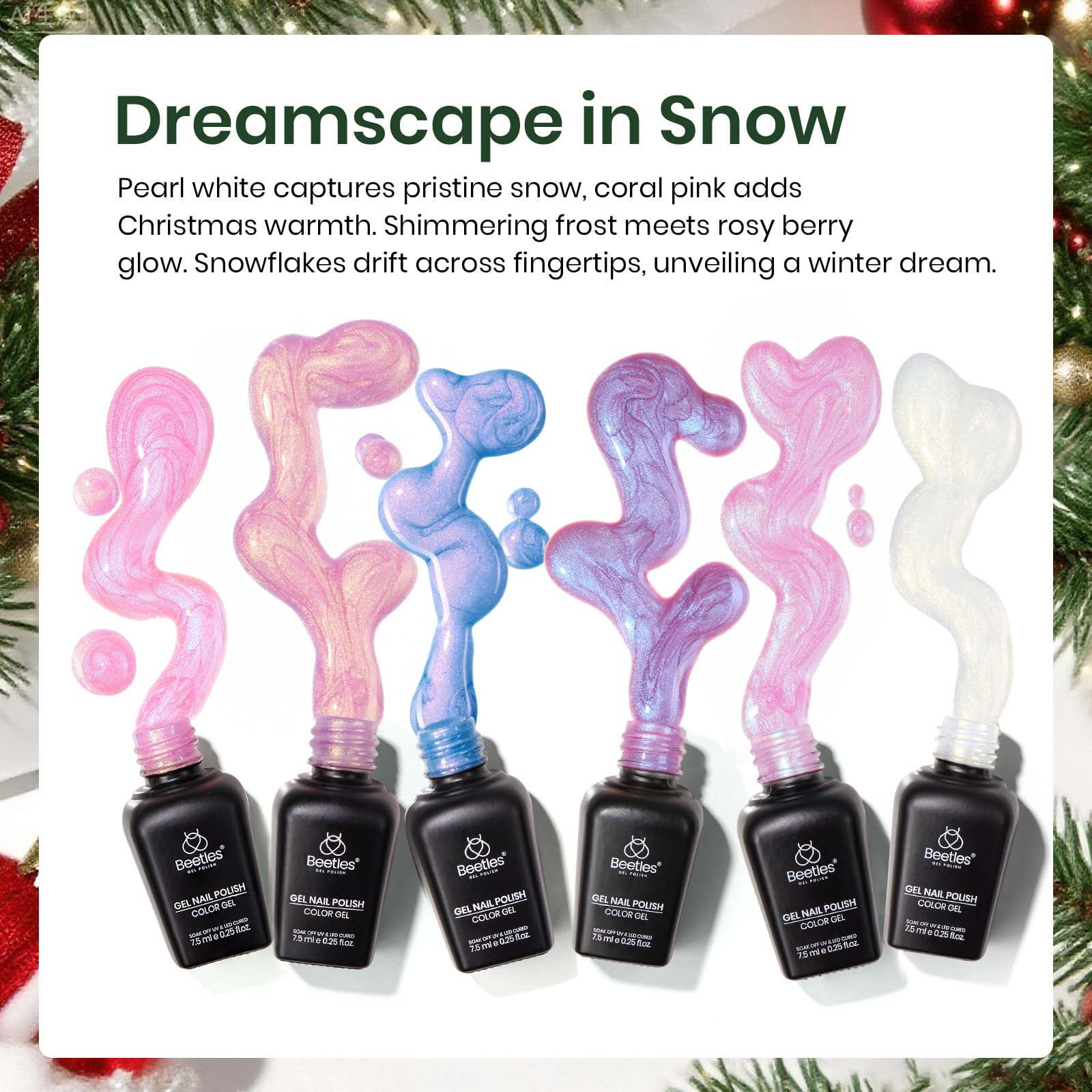 Beetles Christmas Gel Nail Polish Set Dreamscape in Snow - 6 Colors Pearl Pearlescent Set - Image 2