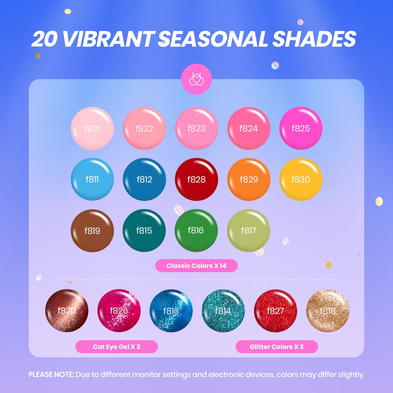 (Ideal Gift) Beetles Wandering Peace DEALS BOX 113Pcs 20 Cat Eye Glitter Colors Nail Kits - Image 2