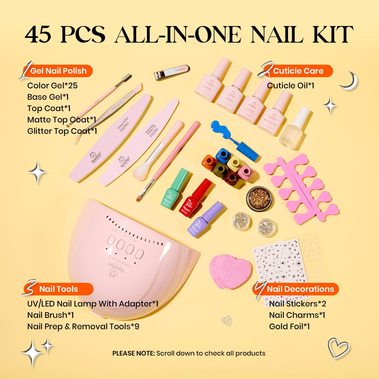 45 PCS ALL-IN-ONE NAIL KIT - 25 Colors Upgrade Colorful Bottle Gel Starter Kit - Image 2