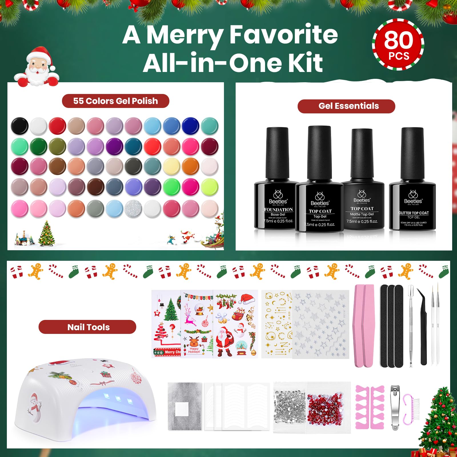 Beetles 82 Pcs Gel Nail Polish Kit with U V Ligh - 55 Color Gel Nail Kit Christmas Gifts - Image 4