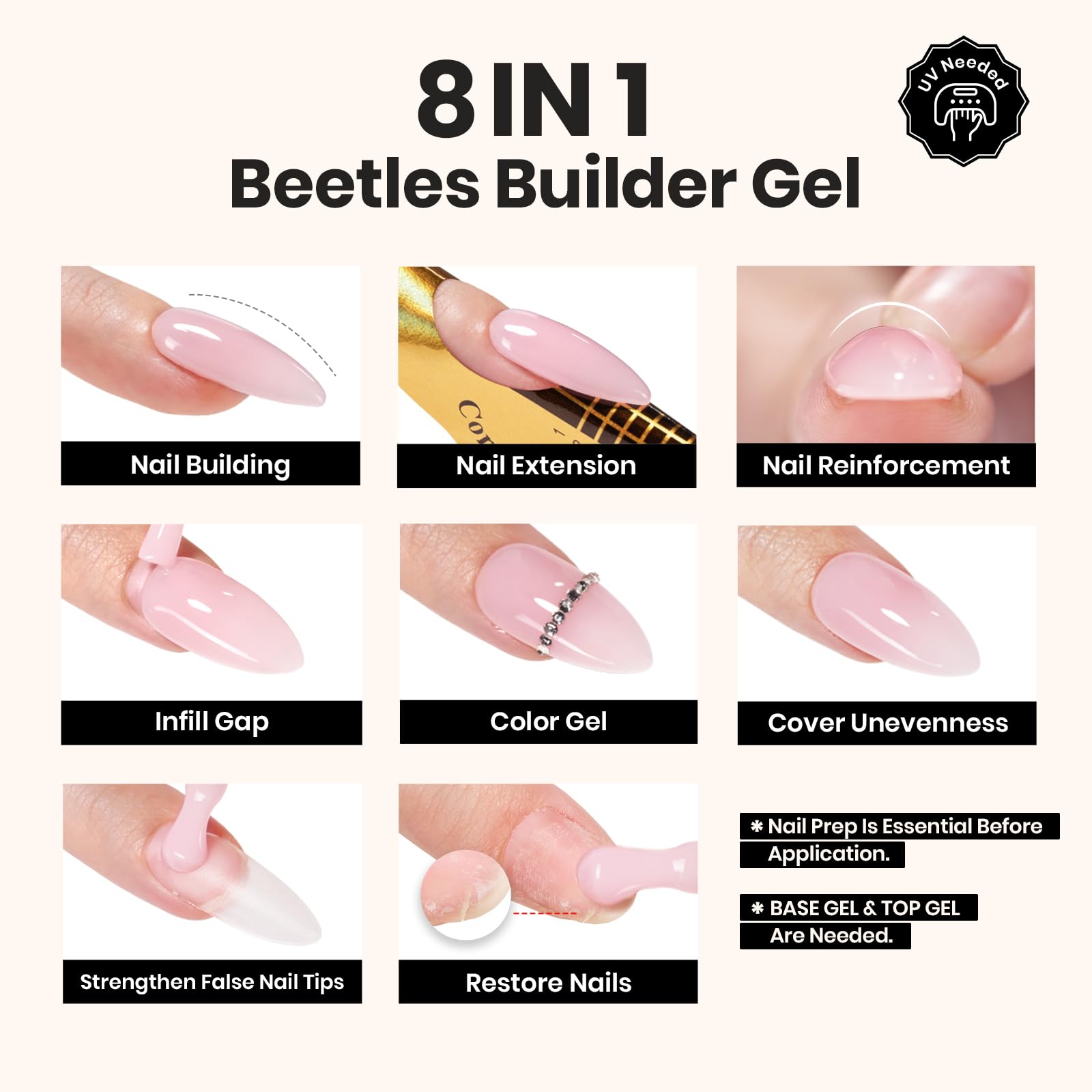 Beetles Builder Gel Set - 3 Pcs 8 in 1 Nail Strengthening Apex Building Extension - Image 4