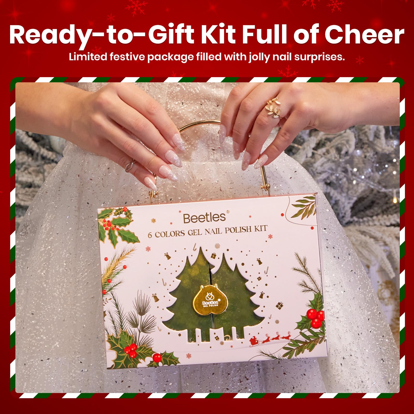 Beetles 27Pcs Christmas Gel Nail Kit Gifts - 6 Colors Red Gold Cat Eye Glitter Merry Glitz Gel Nail Polish Kit - Image 4