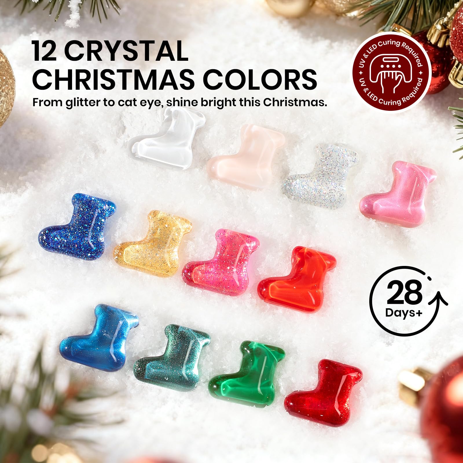 Beetles 67Pcs Gel Nail Kit Crystal Christmas Gifts - 12 Colors Cat Eye Red Glitter Gel Polish Kit - Image 4