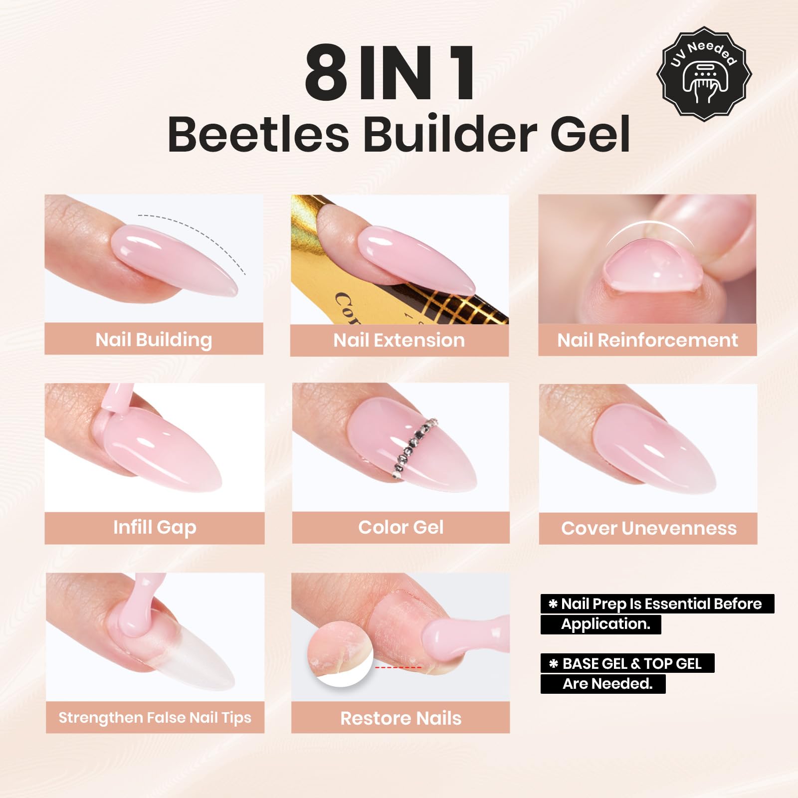 Beetles Builder Gel Kit HEMA Free & Handheld Nail Lamp - Image 4