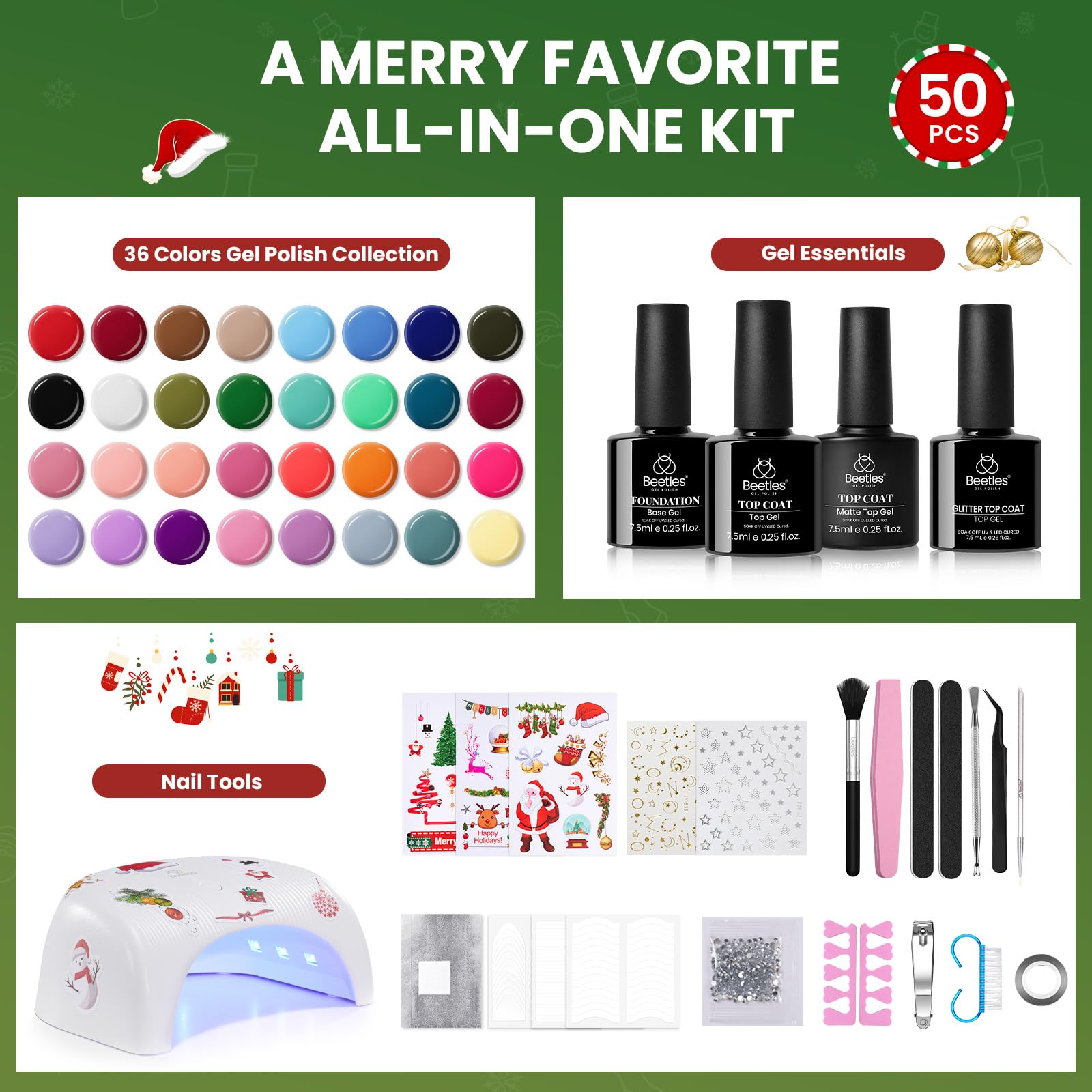 Beetles 55 Pcs Gel Nail Polish Kit with U V Ligh - 32 Color Gel Nail Kit Christmas Gifts - Image 4