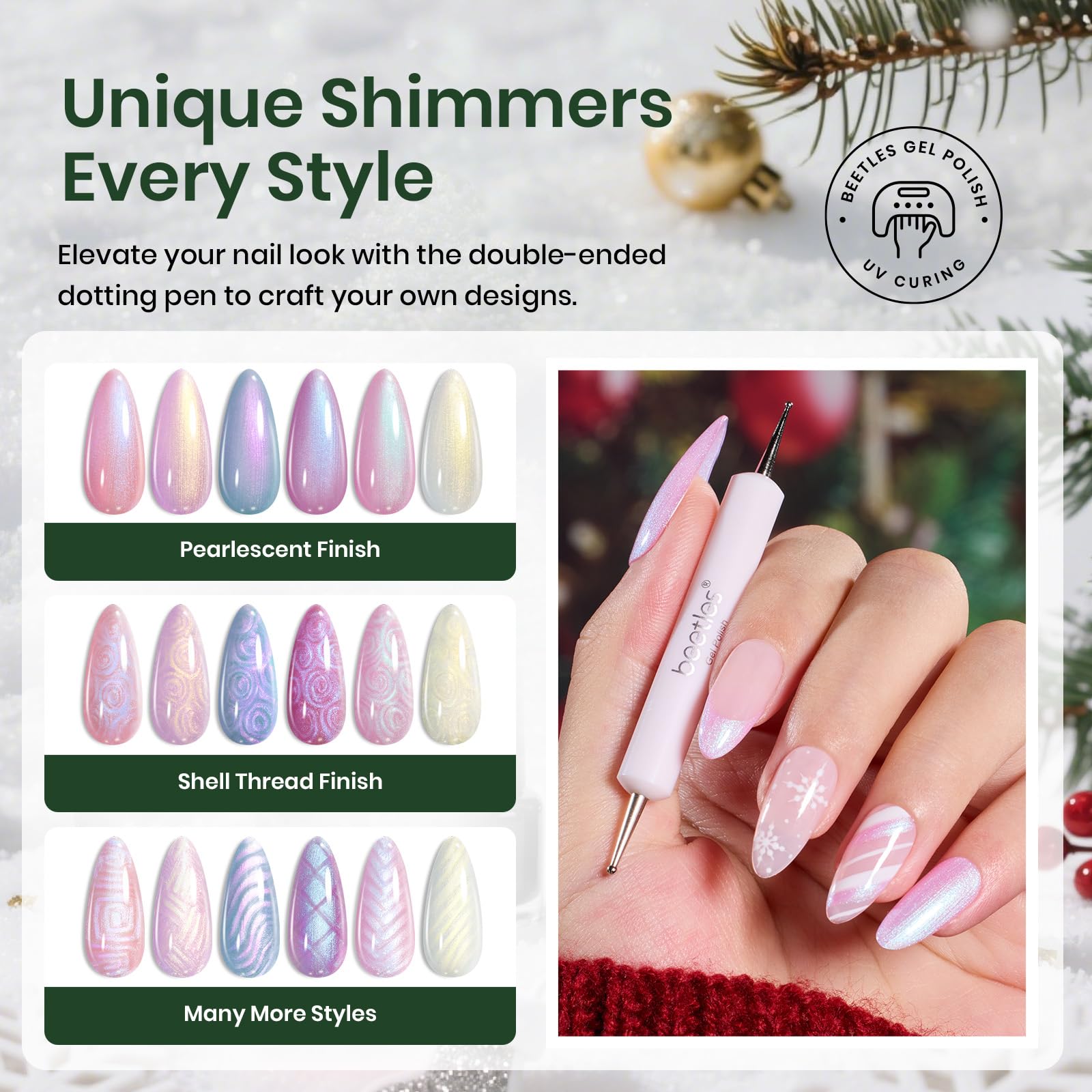 Beetles Christmas Gel Nail Polish Set Dreamscape in Snow - 6 Colors Pearl Pearlescent Set - Image 4