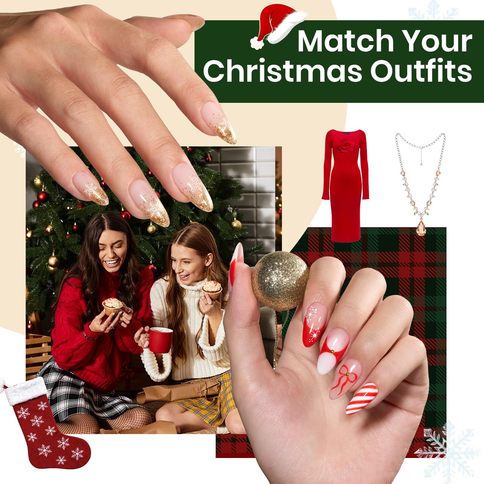 Beetles 27Pcs Christmas Gel Nail Kit Gifts - 6 Colors Red Gold Cat Eye Glitter Merry Glitz Gel Nail Polish Kit - Image 7