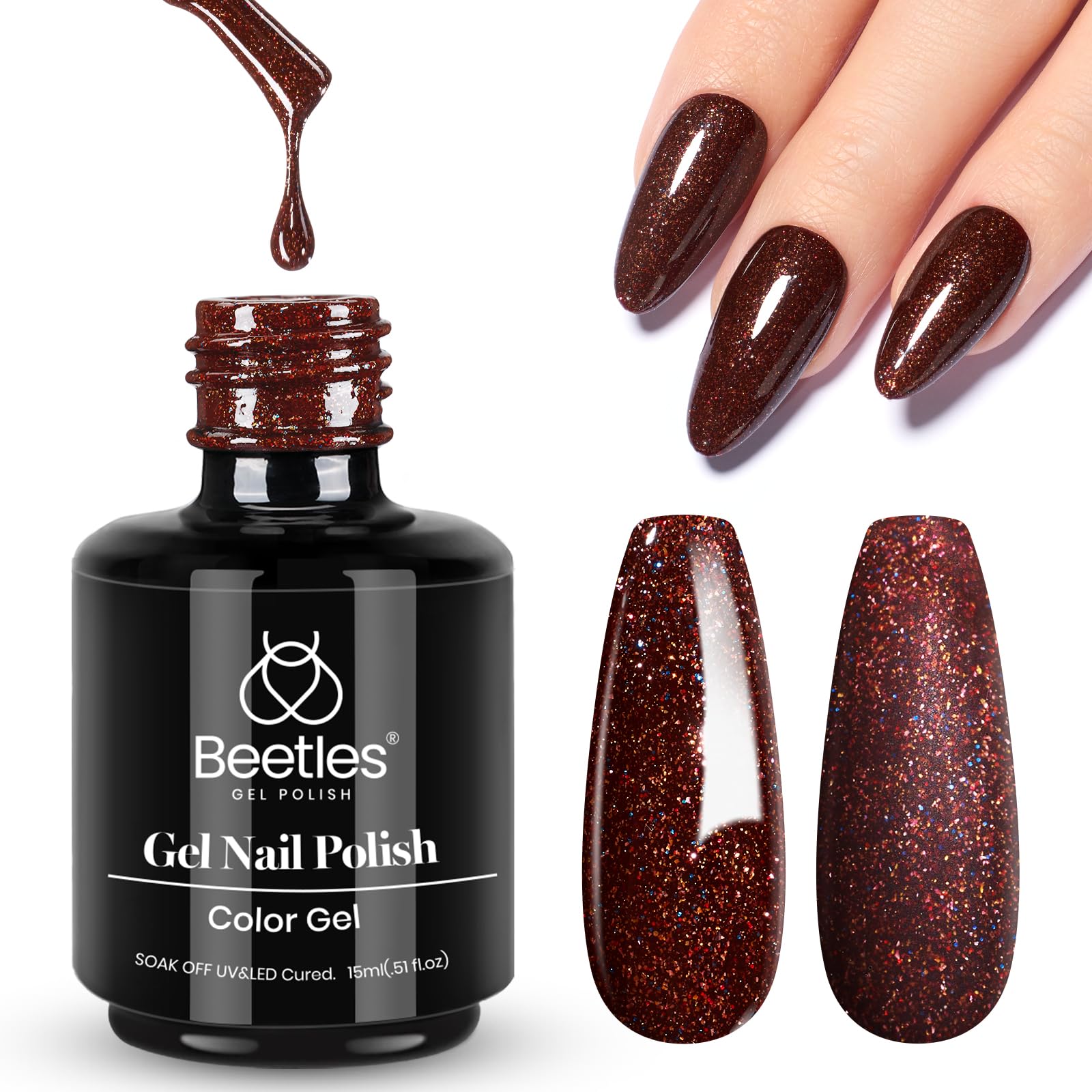 15ml Jazz Club Gel Nail Polish- Soak Off Glitter Brown Gel Polish Nail - Image 9