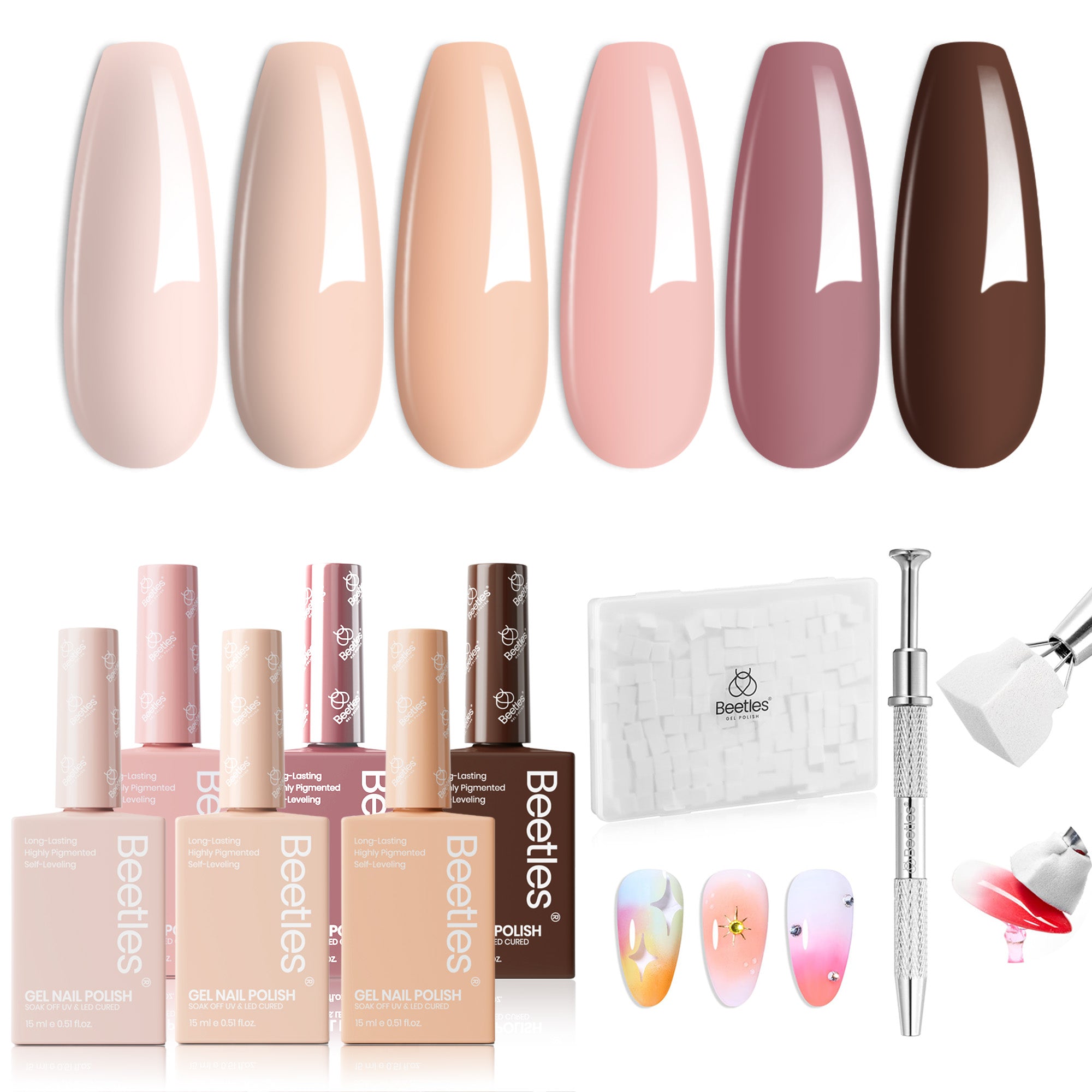 15ML*6-Nude Gel Nail Polish Set With 150pcs*1 White Nail Sponges